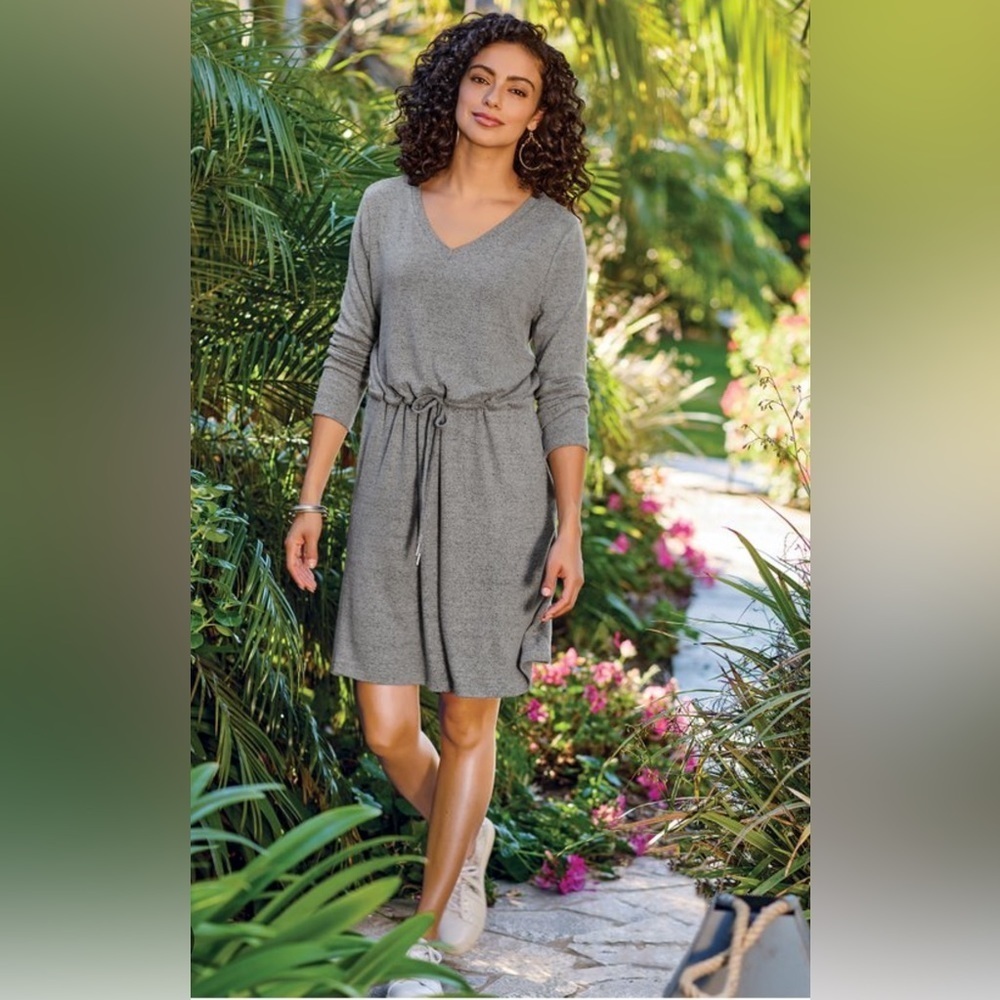 NEW! Soft Surroundings Easy Living Lena Lounge Sweater Dress Pockets Gray SZ PS